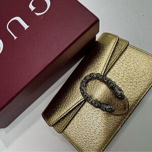 Metallic Calfskin Crystal Dionysus Shoulder
Bag Gold